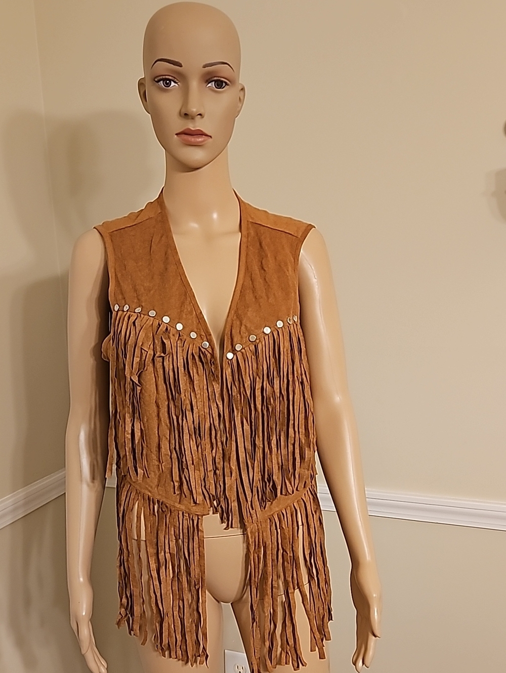 Fringe Suede Vest - Burnt Orange Women’s Top
